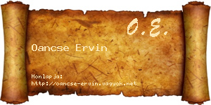 Oancse Ervin névjegykártya